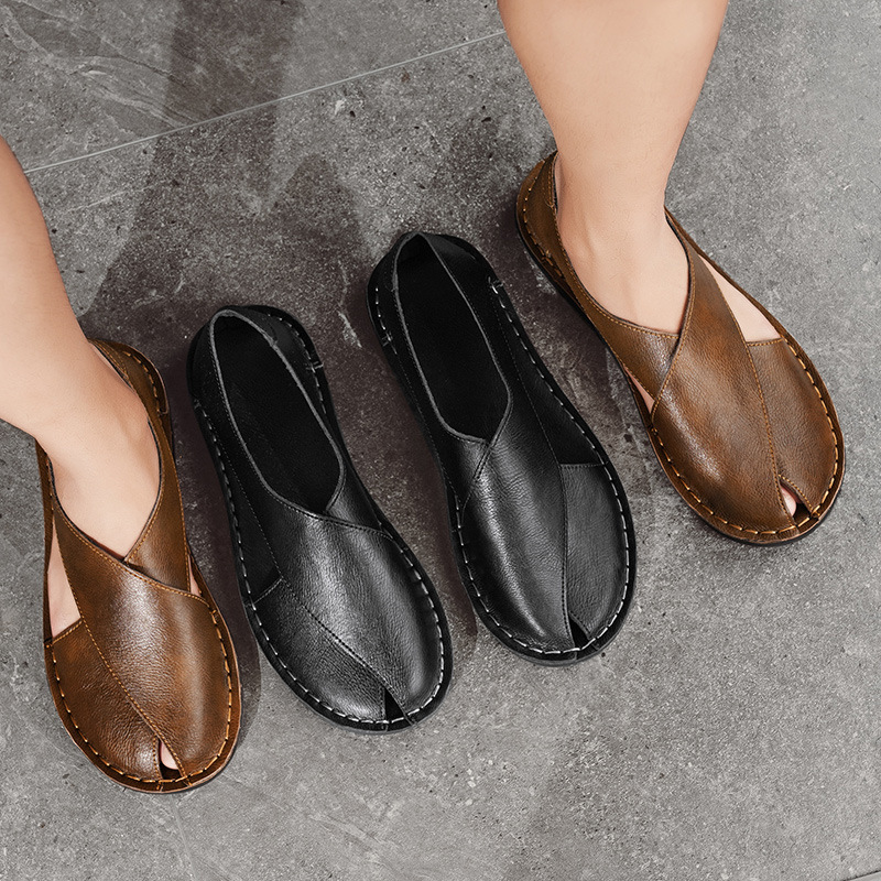Genuine Leather Breathable One Pedal Beach Sandals foto 5