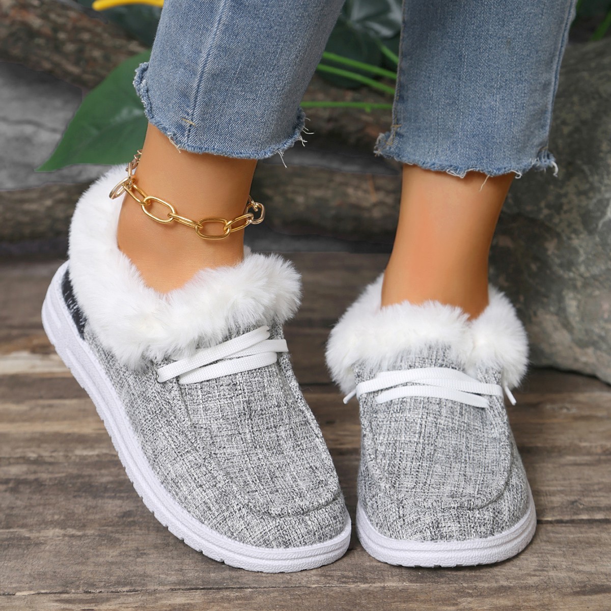Women's Pumps Plus Size Flat Heel Furry Retro Casual Mom Shoes foto 5