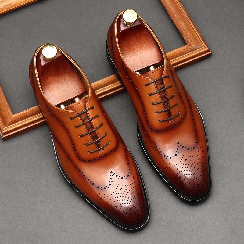 Leather Shoes Men's British Pointed Toe Business Formal Wear Lace-up Shoes Men foto 3