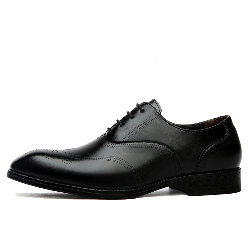 Formal Leather Shoes British Men Brogue Pointed-toe Lace foto 3