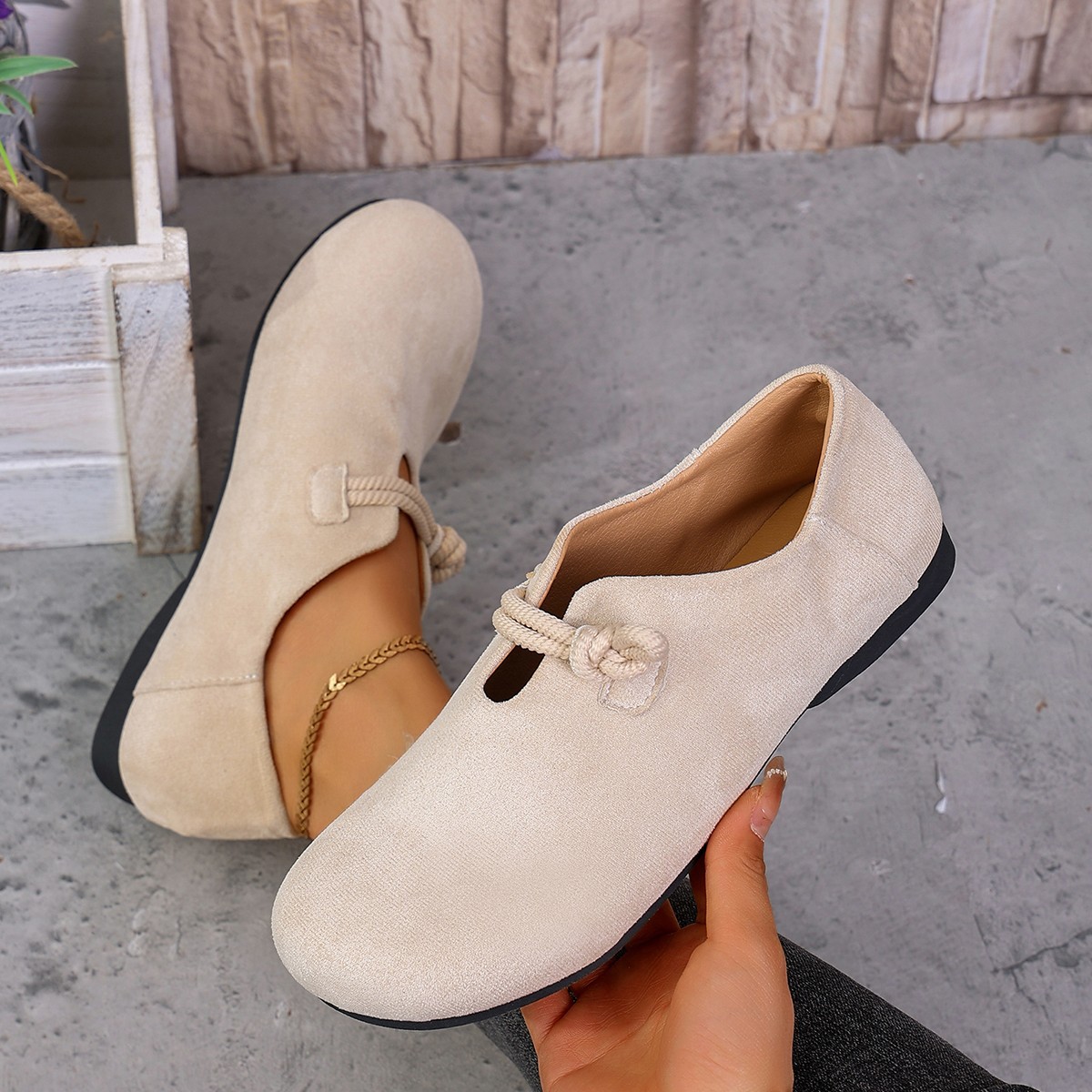 Round Head Slip-on Full-cover Solid Color Flat Shoes foto 3