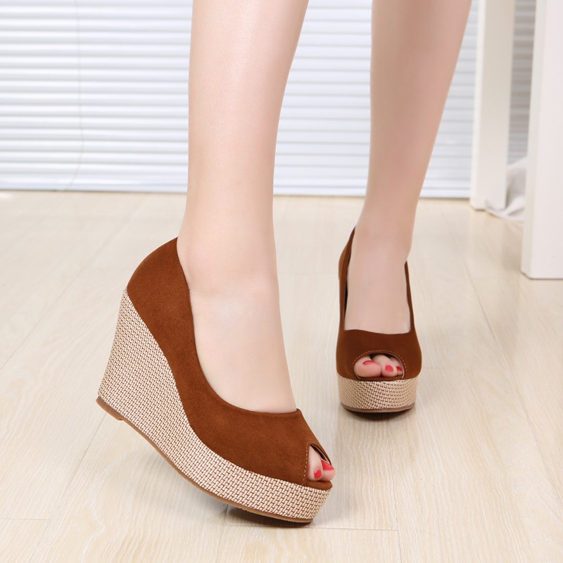 High Heel Peep Toe Wedge Thick Bottom Shallow Mouth Muffin Thick Heel Tide Pumps foto 2