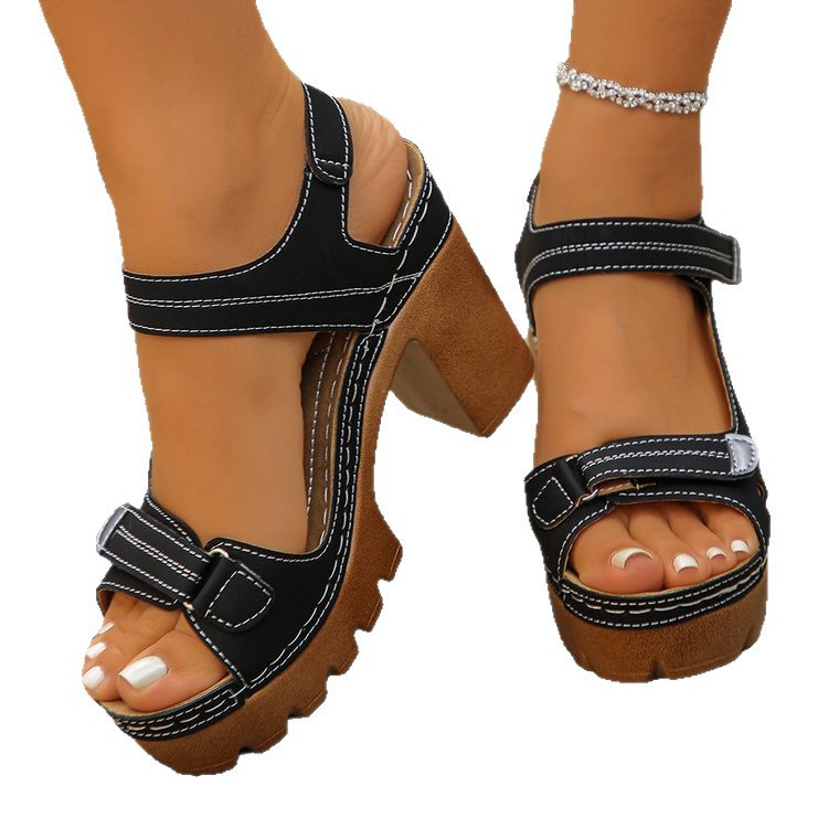 Women's Thick SoleSandals Summer Hook And Loop High Heel Shoes