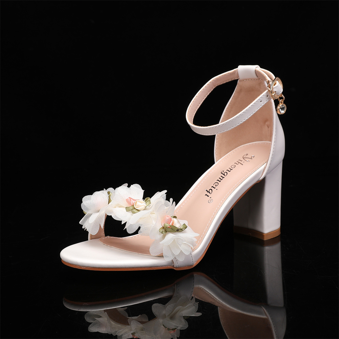 One Strap New Peep Toe High Heels Chunky Heel Low-cut Rhinestone foto 2