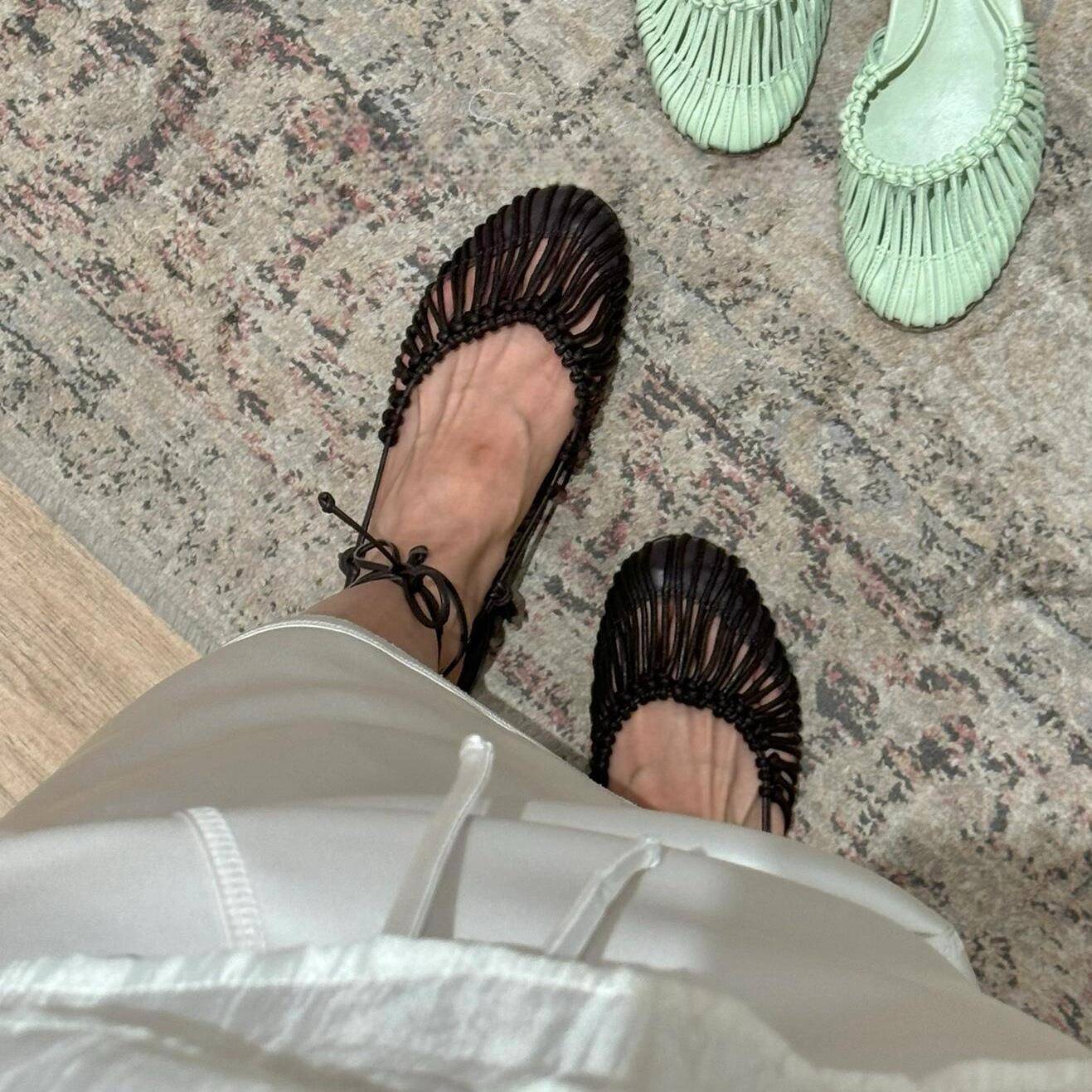 Niche Handmade Weave Vintage Genuine Leather Twine Grip Sandals foto 2