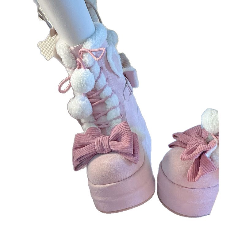 Autumn And Winter New Thick Bottom Sweet Soft Girl Cute Fur Ball Boots foto 4