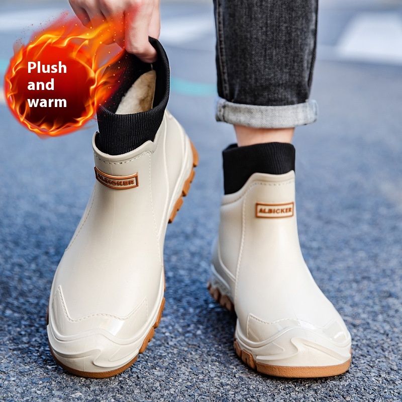 Large Size Fixed Velvet Rain Boots Stylish Water Shoes Men And Women Outdoor foto 3