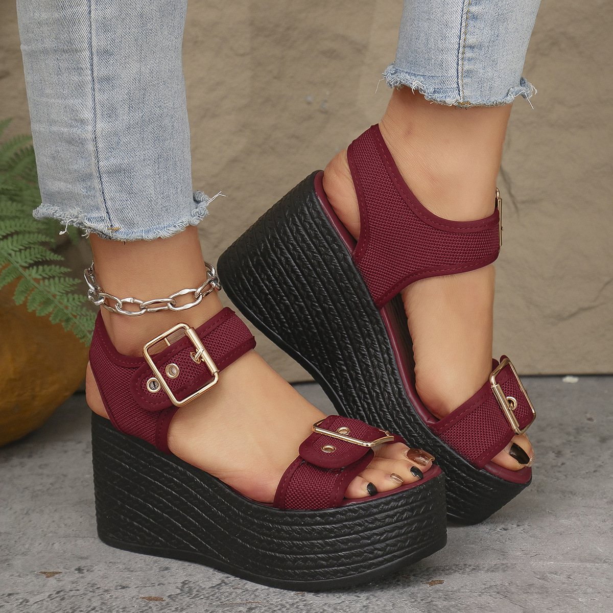 Fish-mouth Wedge Sandals With A Single Strap For Women