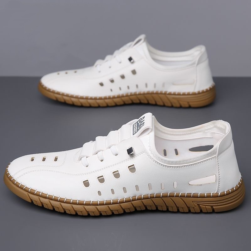 Hollow Breathable White Shoes Hole Shoes Soft Bottom Men Slip-on Leather Sandals foto 2