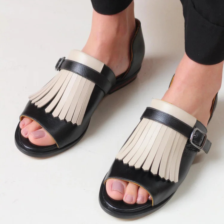 Summer Casual Flat Heel Tassel 40-43 Large Size Round Toe Beach Sandals For Women foto 3