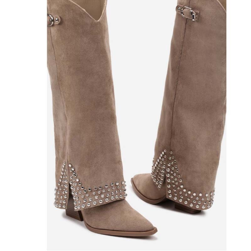 Women's Frosted Rivet Pantyhose Boots foto 5