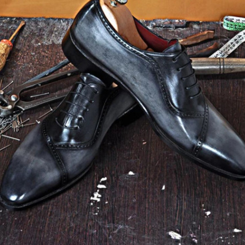 Men's Fashion Round Toe Lace Up Casual Gradient Color Leather Shoes foto 5