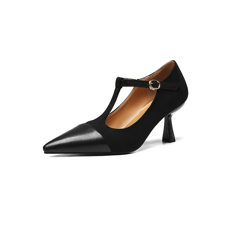 Elegant Womens T-Strap Stacked Heel Shoes foto 4