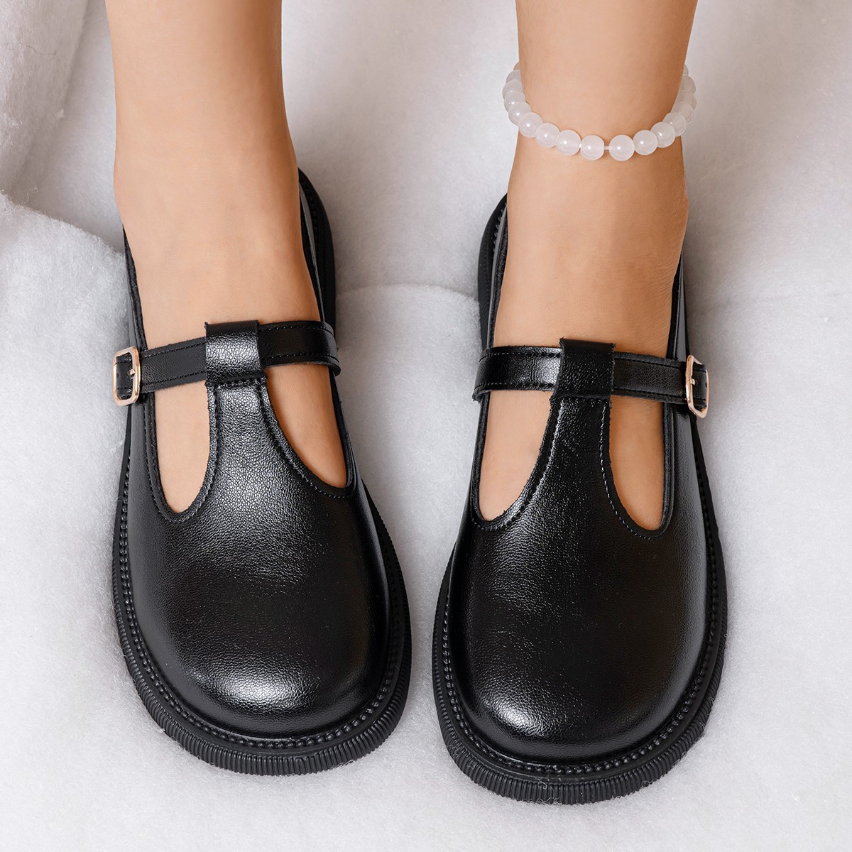 Round-toe Leather Belt Buckle Shoes foto 4