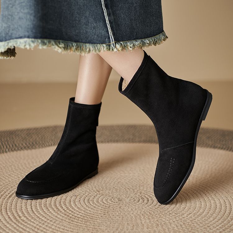 Womens Fleece-Lined Thick Simple Stylish Round-Toe Low-Heel Ankle Boots For FallWinter foto 5