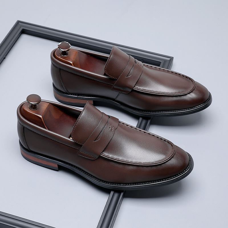 British-style Minimalist Business Formal Slip-on Casual Mens Leather Shoes foto 4