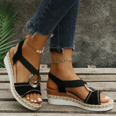 Hemp Rope Wedge Light Bottom Peep Toe Sandals foto 2