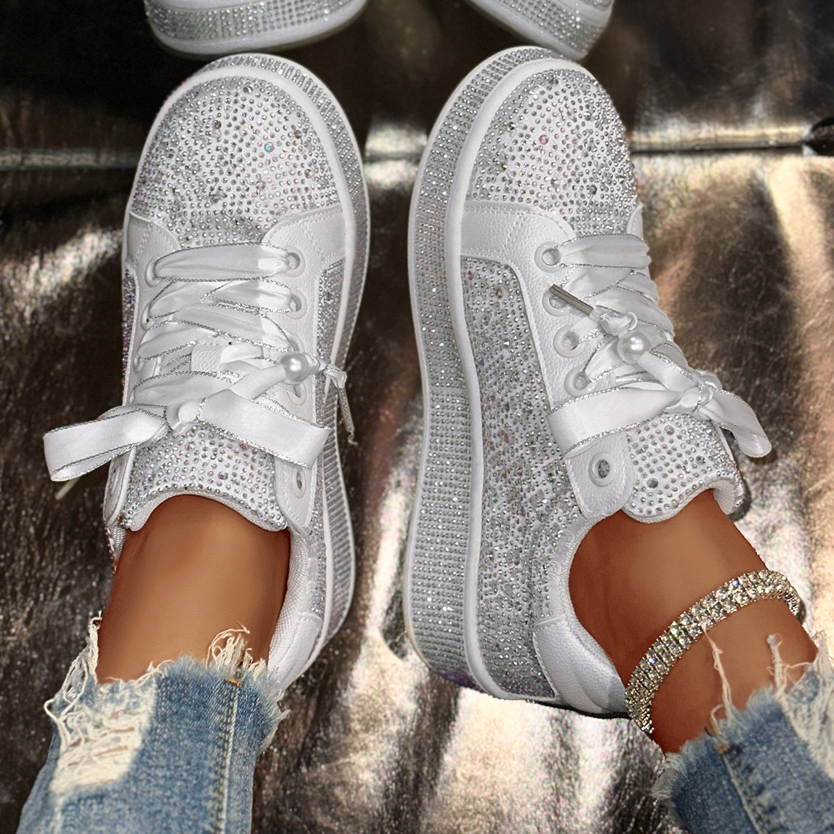 European Goods Plus Size Starry Rhinestone Casual Women's Shoes foto 3