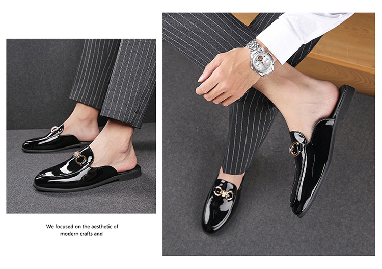 Lazy Leather Slippers Men's Heel-free Slip-on foto 4