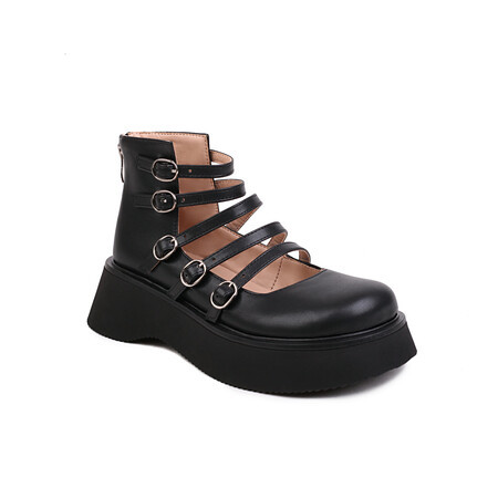 Womens High-top Shoes With A Thick Hollowed-out Leather Belt Buckle foto 4