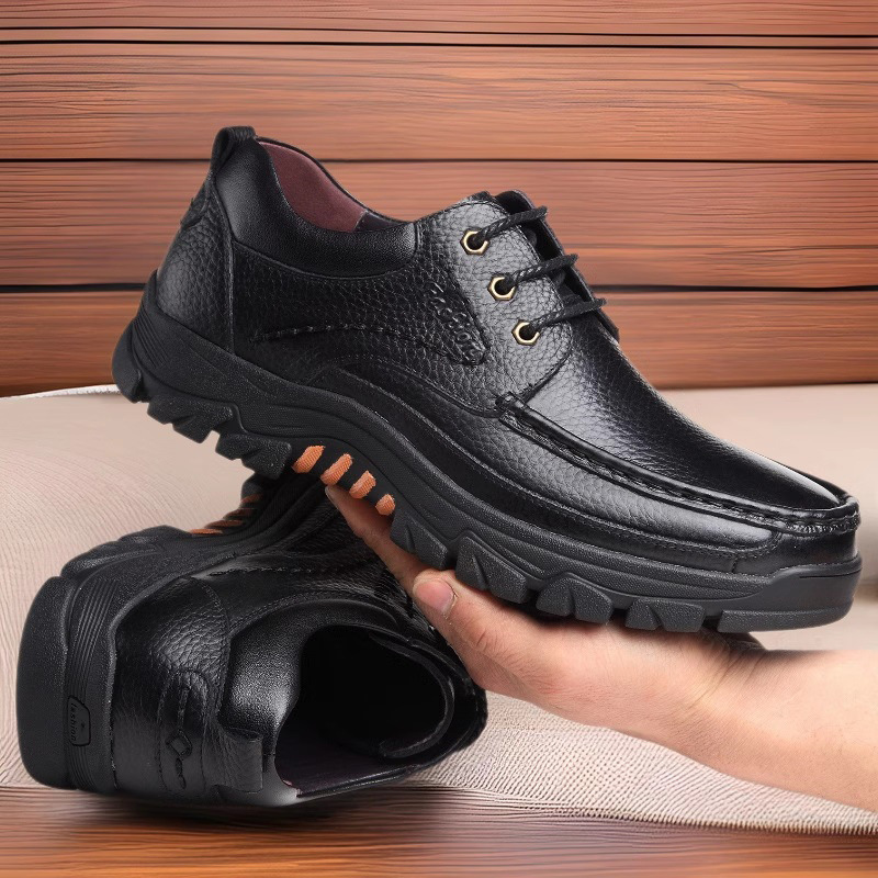 Casual Leather Shoes Men's Summer Breathable Non-stinky Feet Work Shoes foto 3