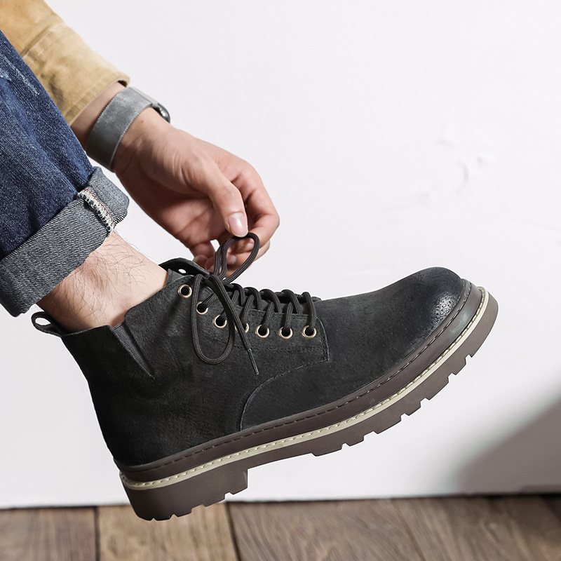 Mid-Top Round Head Suede Tide Increased By Frosted Martin Boots