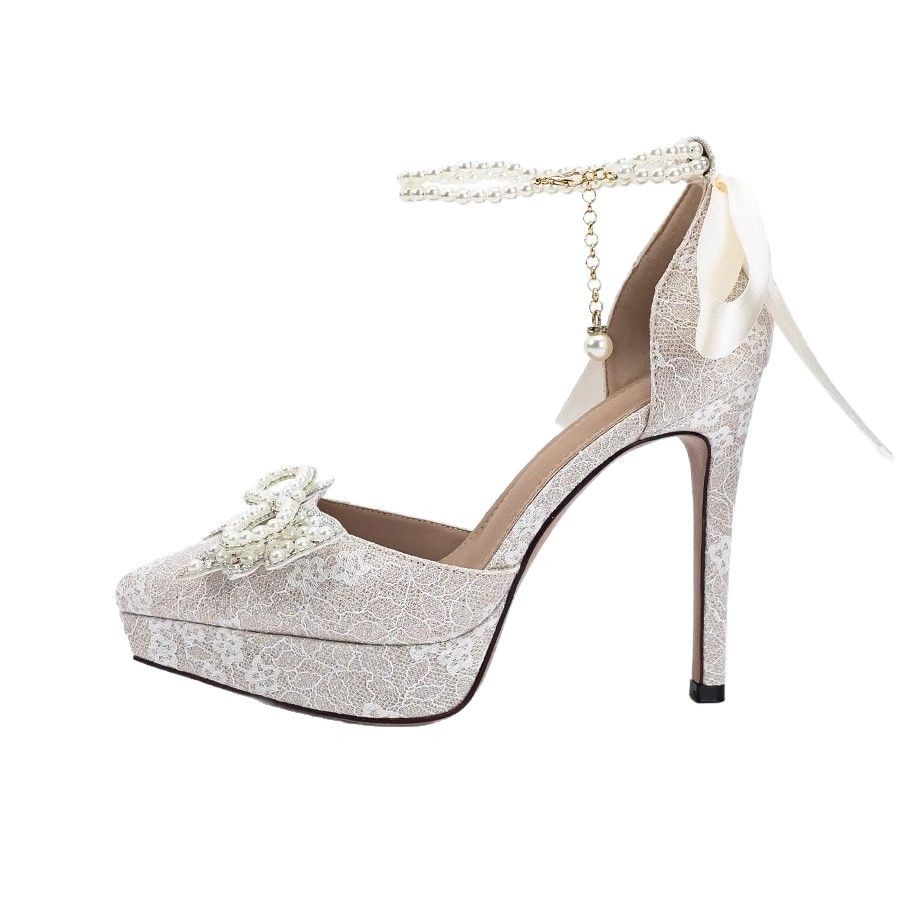 High Heels Pearl Bow Silver Hollowed Sandals foto 4