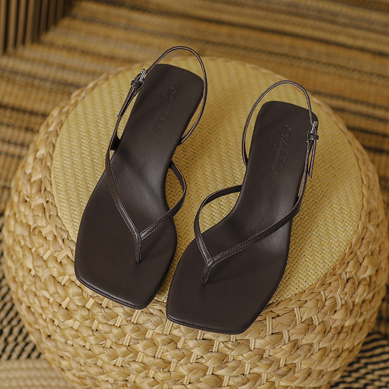 Soft Leather Square Toe High Heel Sandals For Women Summer foto 2