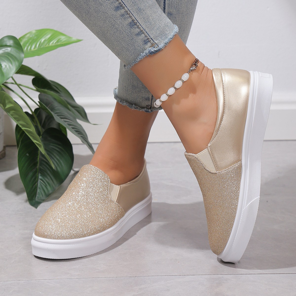 Casual Patchwork Sequin Shallow-mouth Womens Shoes foto 2