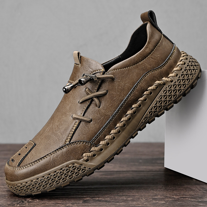 Casual Men's Autumn Handmade Leather Shoes Side Lace-up Trend foto 5