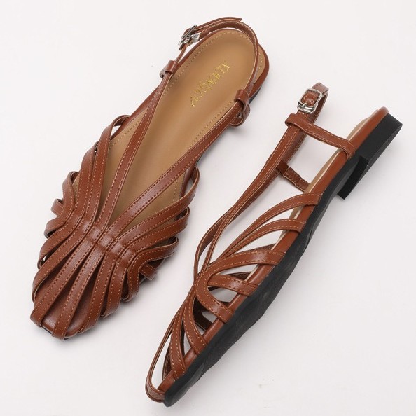 Fashionable Retro Woven Hollowed-Out Wedge Closed-Toe Sandals For Women foto 4
