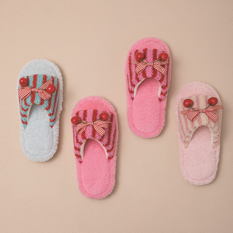 Contrast Color Cherry Open Plush Slippers foto 5
