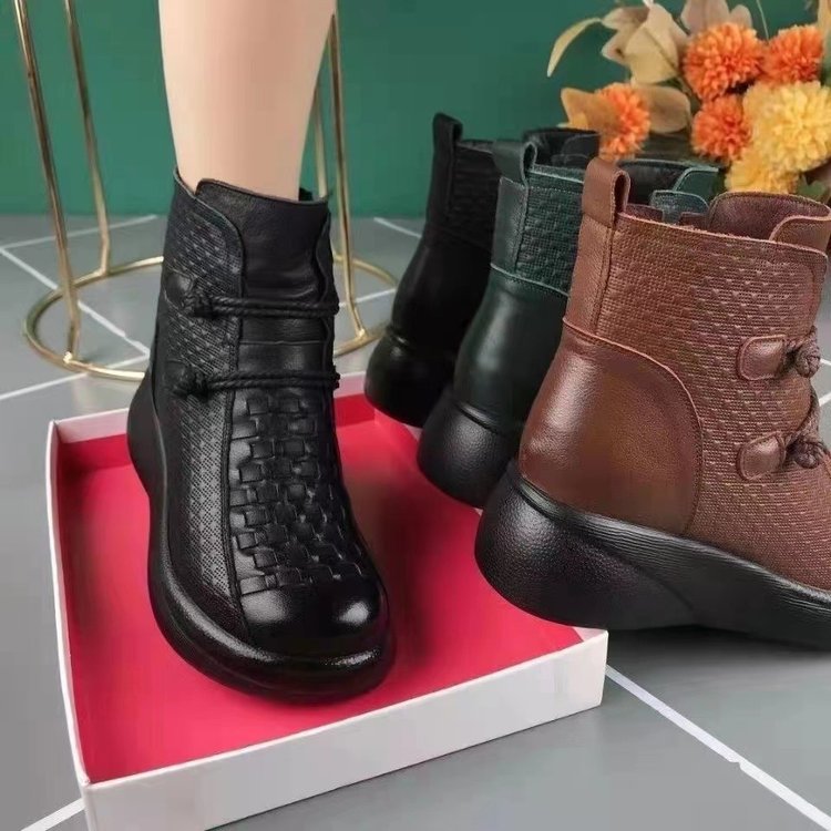 Womens Soft Leather Round-toe Soft-soled Fleece-lined Warm Boots foto 4