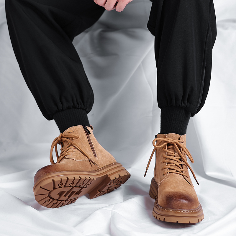 High-top Leather Shoes Leather Zipper Short Boots foto 4