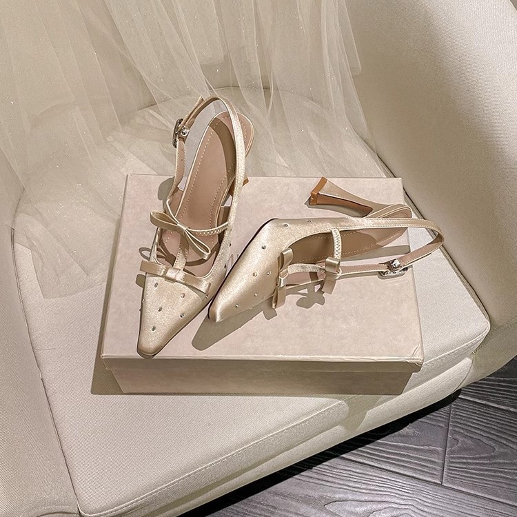 High Heel Shoes Back Empty Thick Heel Bowknot Sandals foto 4