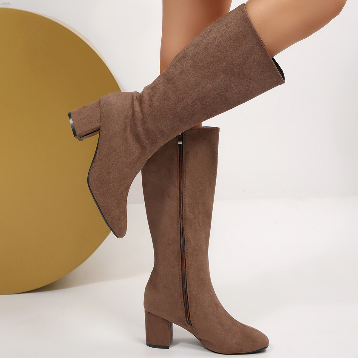Fashionable Solid-Color Round-Toe Side-Zip Chunky-Heel Womens Over-the-Knee Boots foto 4