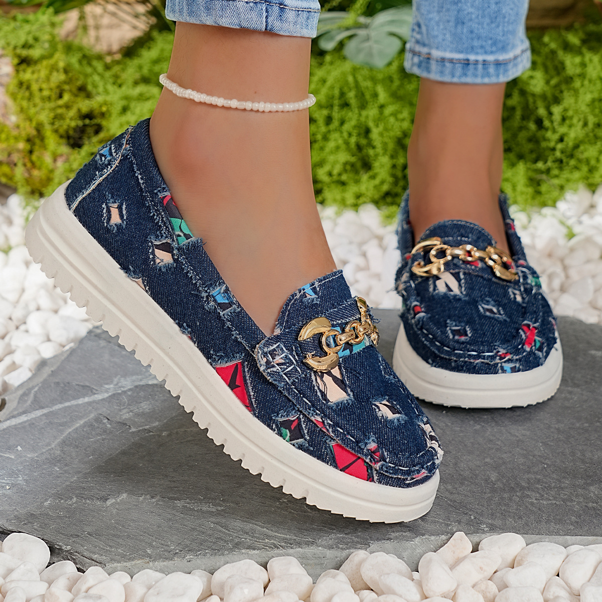 Womens Lightweight Casual Canvas Loafers With Lace-up Design And Color-block Detailing foto 2