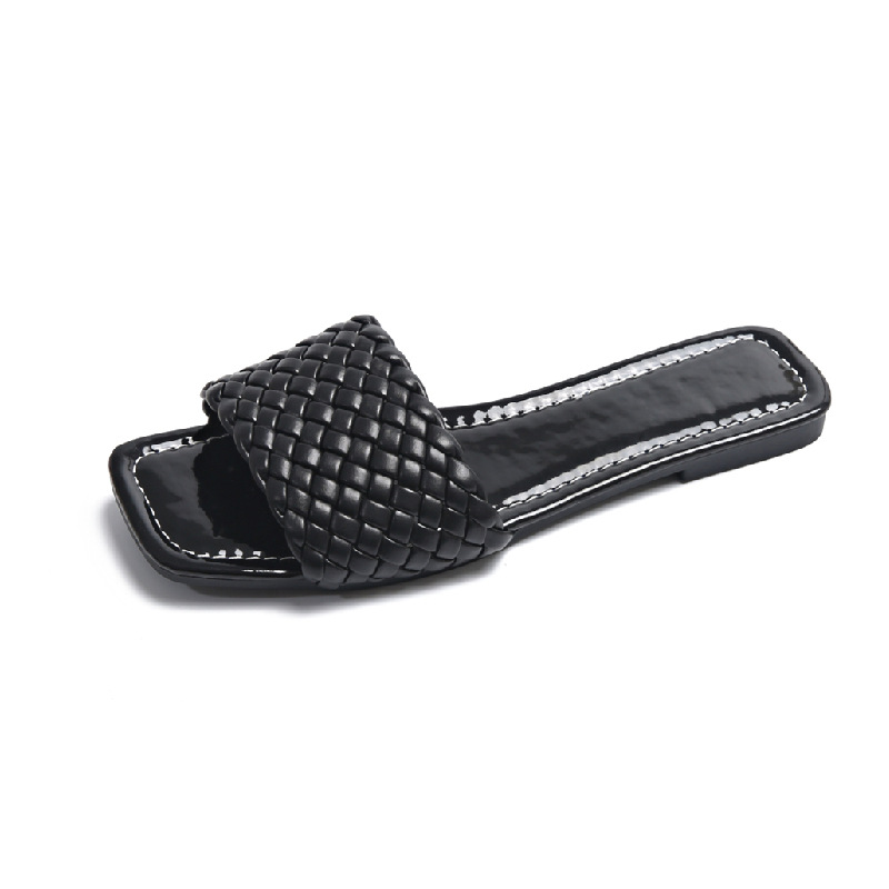 One-word Internet Celebrity Square Toe Flat Heel Women's Slippers foto 4