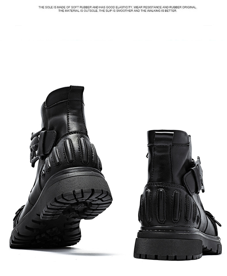 Martin Boots Men Punk Rock Tooling Machinery Car Boots Lace-up Big Head Leather Shoes foto 4