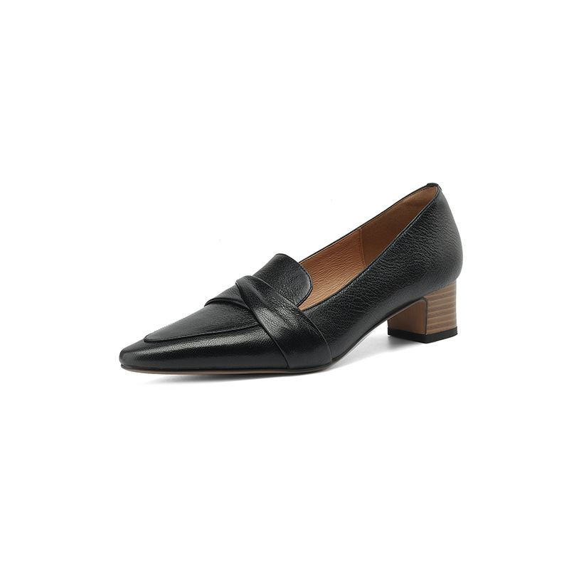 Full-grain Sheepskin Pointed-toe Chunky Heel Shoes Women's Spring New foto 5