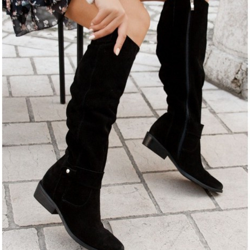 Low-Heel Side-Zip Plus-Size Suede Over-the-Knee Womens Boots foto 4