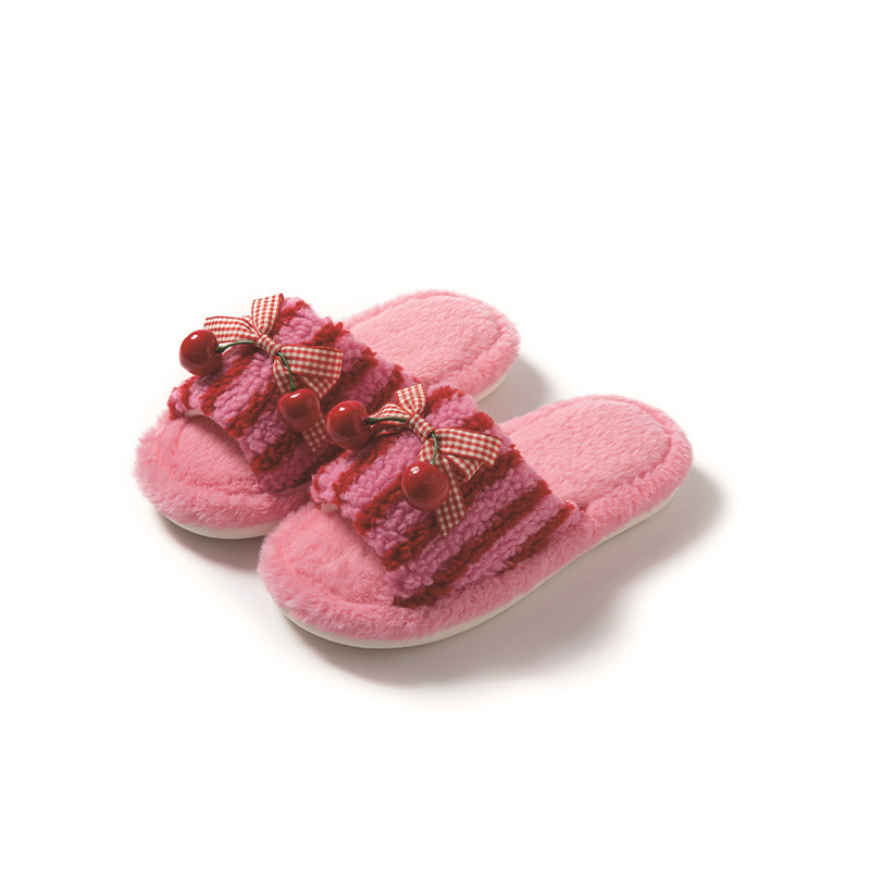 Contrast Color Cherry Open Plush Slippers foto 3