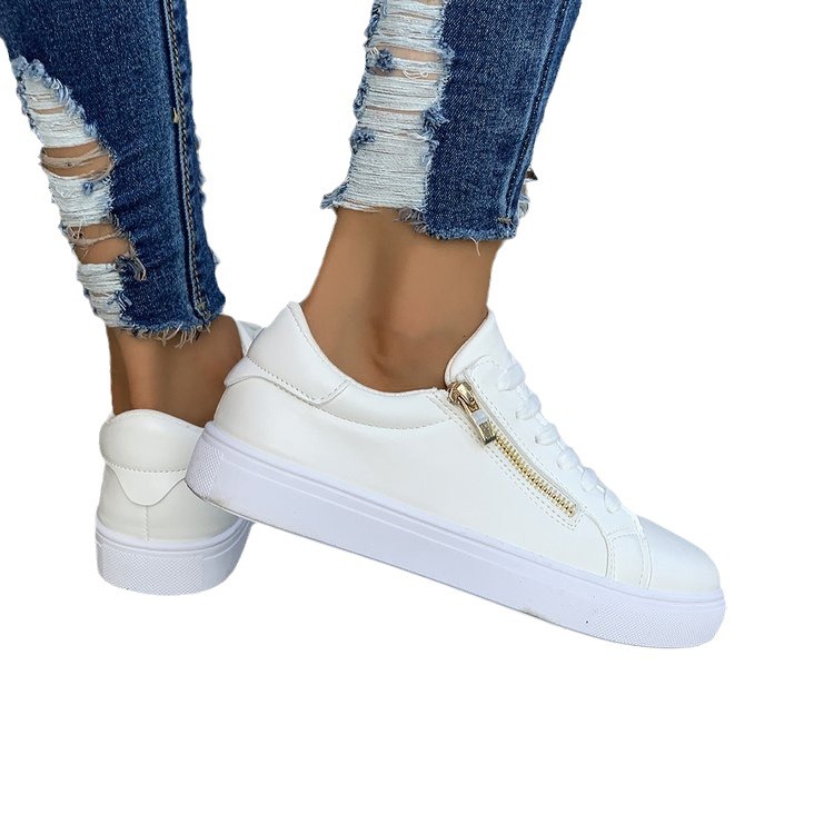 Women's Versatile Leather Side Zipper Casual Sports Shoes foto 2
