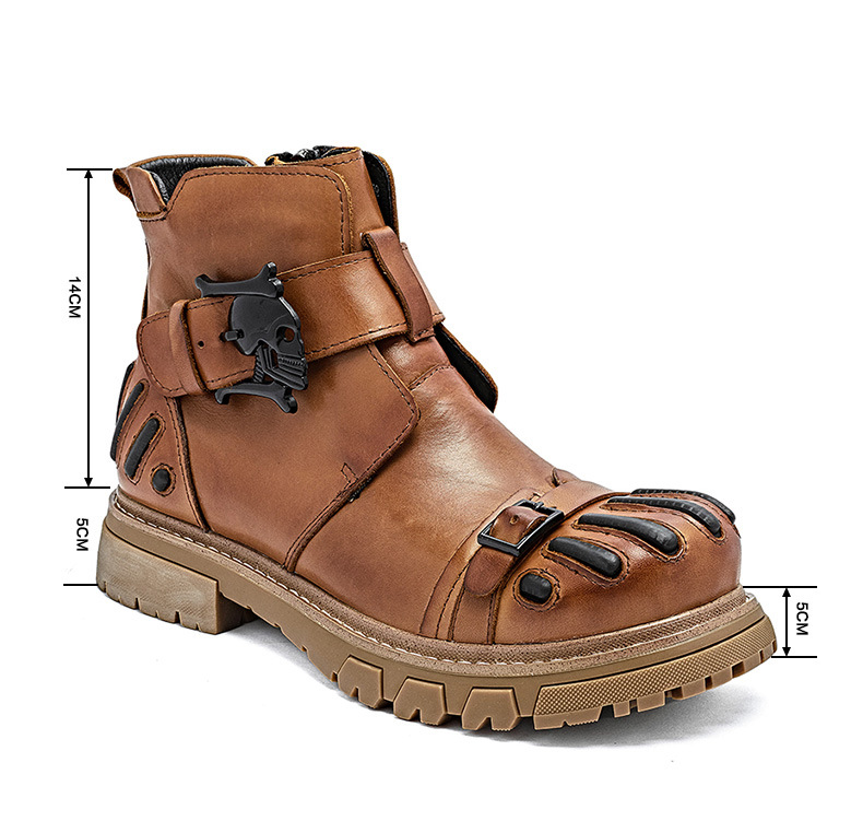 Martin Boots Men Punk Rock Tooling Machinery Car Boots Lace-up Big Head Leather Shoes foto 3