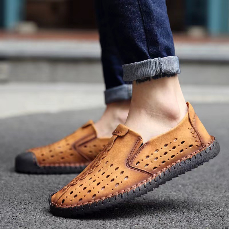 Breathable Hollow Men's Shoes Hand Stitching Gommino foto 2