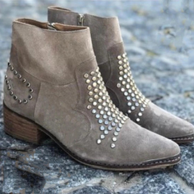 Retro Side Zipper Thick Heel Sequined Rhinestone Large Size Women's Ankle Boots foto 2