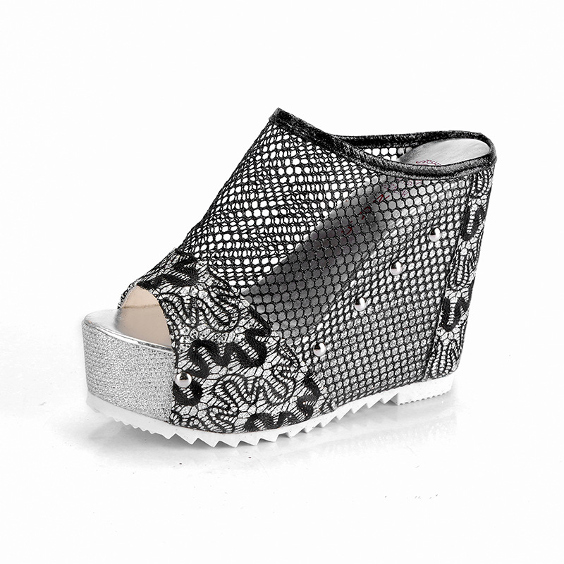 Hollowed-out Heel Korean Cross-border Chunky Heel Waterproof Platform Lace Spring And Summer Style foto 3