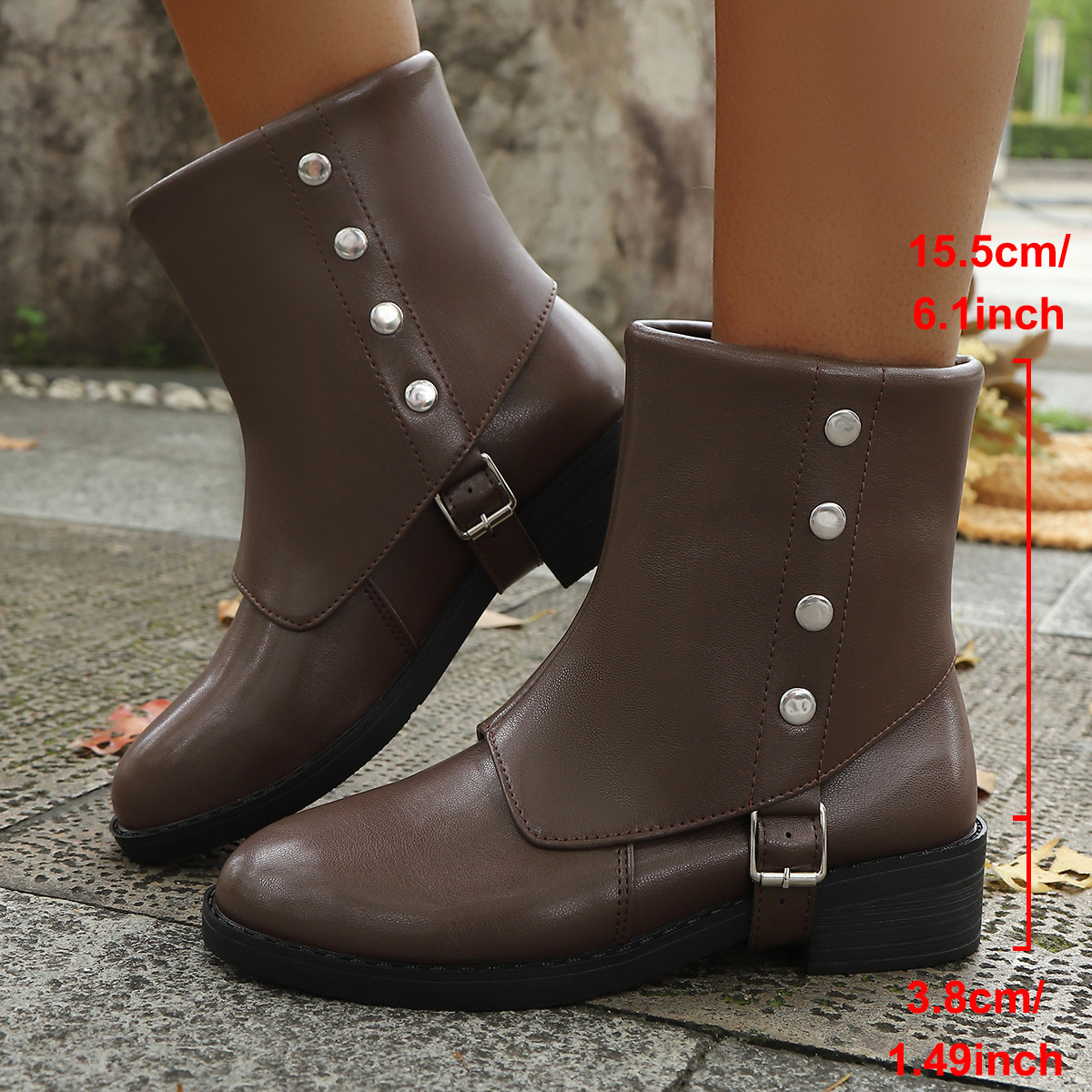 Belt Buckle Low Heel Knee-high Boots Plus Size Women's Boots foto 4