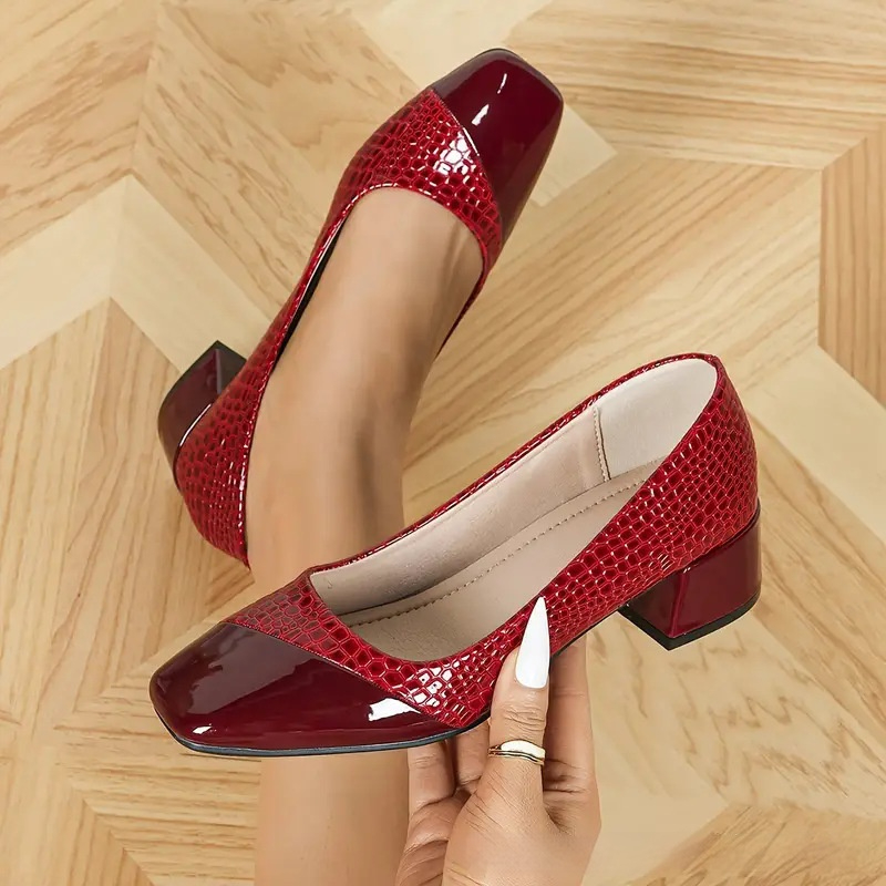 Women's Color Block Square Toe Chunky Heel Commuter Shoes foto 2
