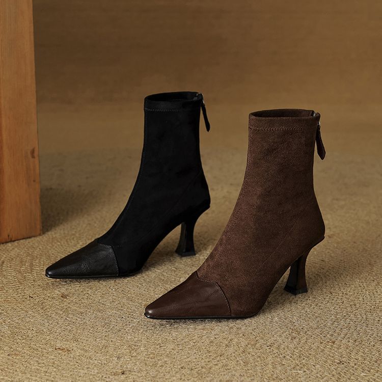 New AutumnWinter Retro Pointed-Toe Patchwork Slim Boots For Women foto 2